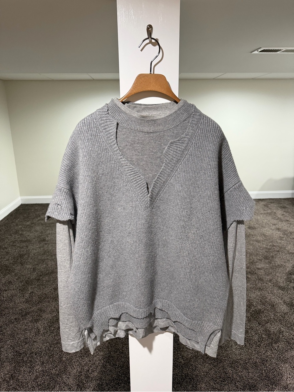 Givenchy x Matthew Williams Runway Cut & Layered Distressed Wool Grey Sweater